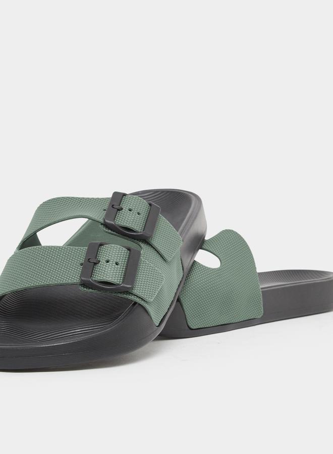 Styli Men Green Buckle Slide Sandals - Image 3